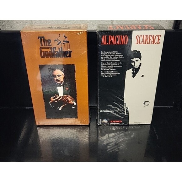 The Godfather (VHS 1997) & Scarface (VHS 1993)  SEALED Classic Mobster Movies - Picture 1 of 8